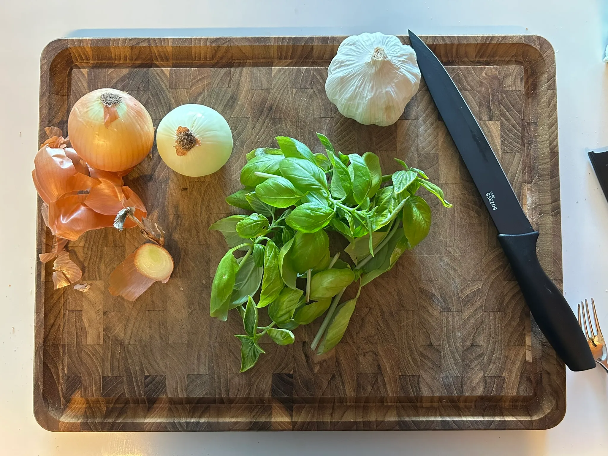 Basil on a cutting board